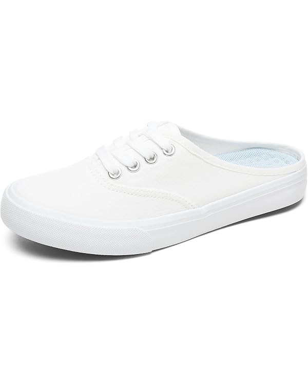 Canvas Mules for Women, White Slip-On Loafers Breathable Casual Shoes with Memory Foam Insole, Li... | Amazon (US)