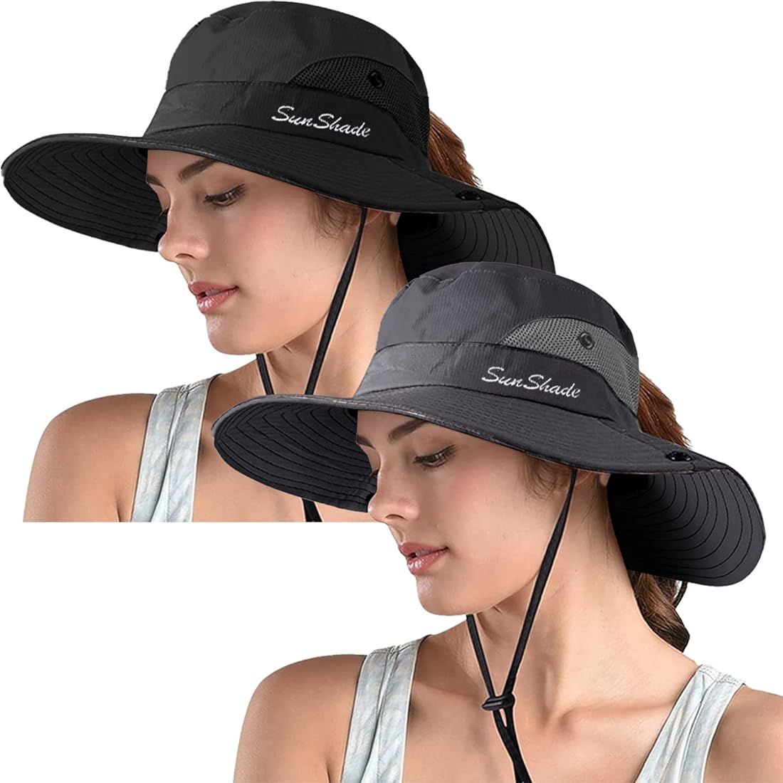 Women's Ponytail Safari Sun Hat,Wide Brim UV Protection Outdoor Bucket Hat,Foldable Beach Summer Fis | Amazon (US)