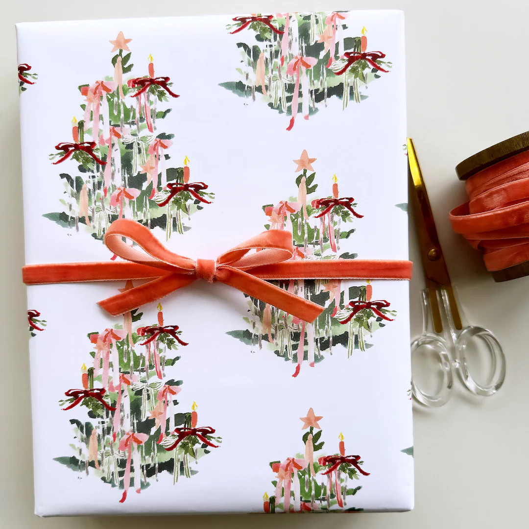 Wrapping Paper: Pink Vintage Bow Trees gift Wrap, Birthday, Holiday, Christmas - Etsy | Etsy (US)