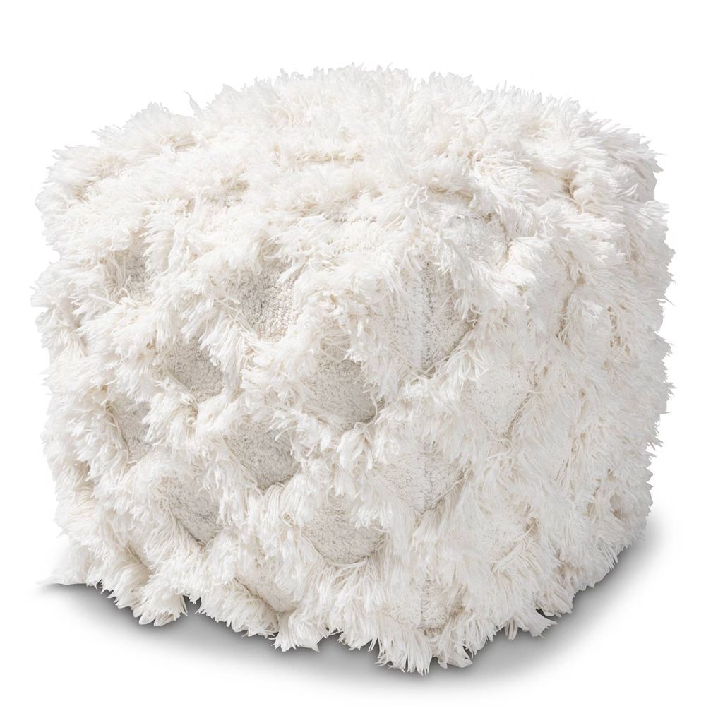 Asuka Handwoven Cotton Fringe Pouf Ottoman Ivory - Baxton Studio | Target