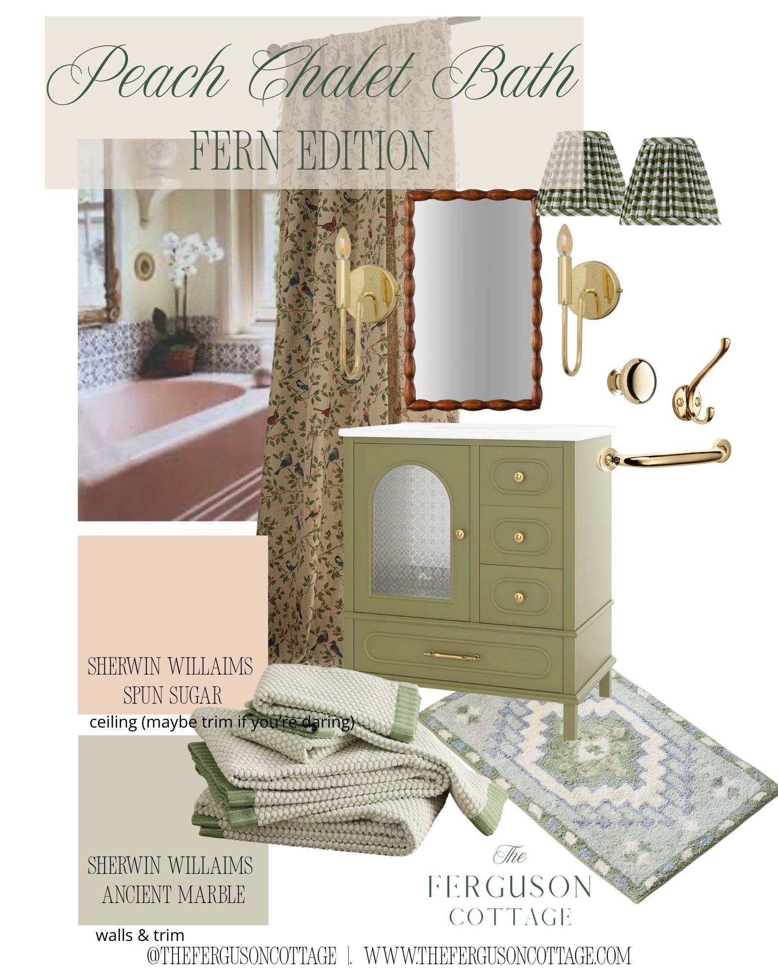 Currently in my design desk - we’re keeping a retro peach bathtub but giving the rest of the bathroom new life with a little dose of green. 

Paint colors are starting points, always get a sample to test on your lighting in your space 

#LTKHome