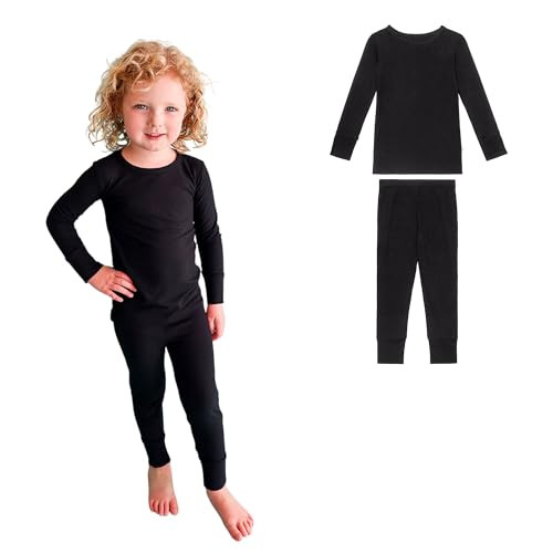 Posh Peanut Classic Boys Pajamas - Kids Pajama in Lightweight, Breathable Viscose from Bamboo - Long Sleeve - 2 Piece Boys' PJ's Set (10-12 Years) Solid Ribbed Black | Amazon (US)