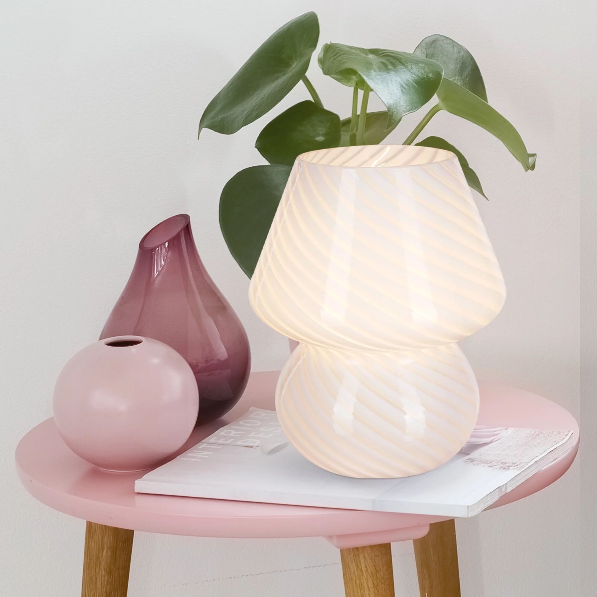 8" Glass Mushroom Lamp, White Stripe, Glossy Finish | Walmart (US)