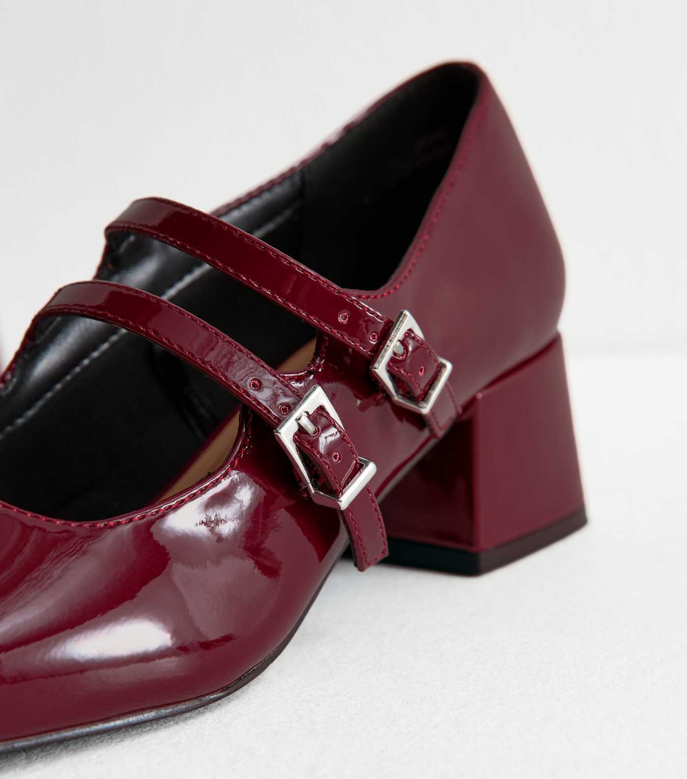Burgundy Patent Leather-Look Heeled Mary Jane Shoes | New Look | New Look (UK)