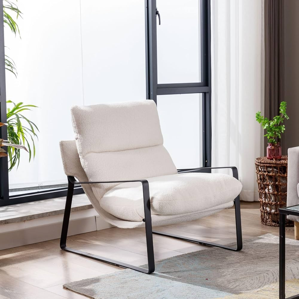 Modern Accent Chairs with Armrs, Upholstered Reading Chair with Metal Frame, Sherpa Lounge Chair ... | Amazon (US)