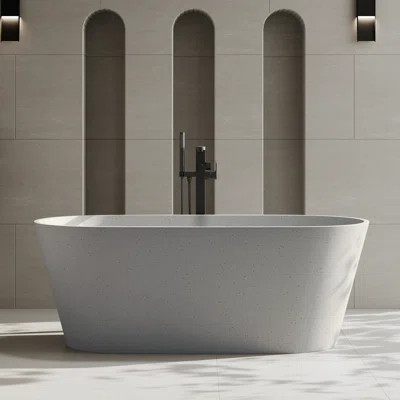 59'' Concrete Freestanding Solid Surface Outdoor Soaking Stone Bathtub Terrazzo | Wayfair North America