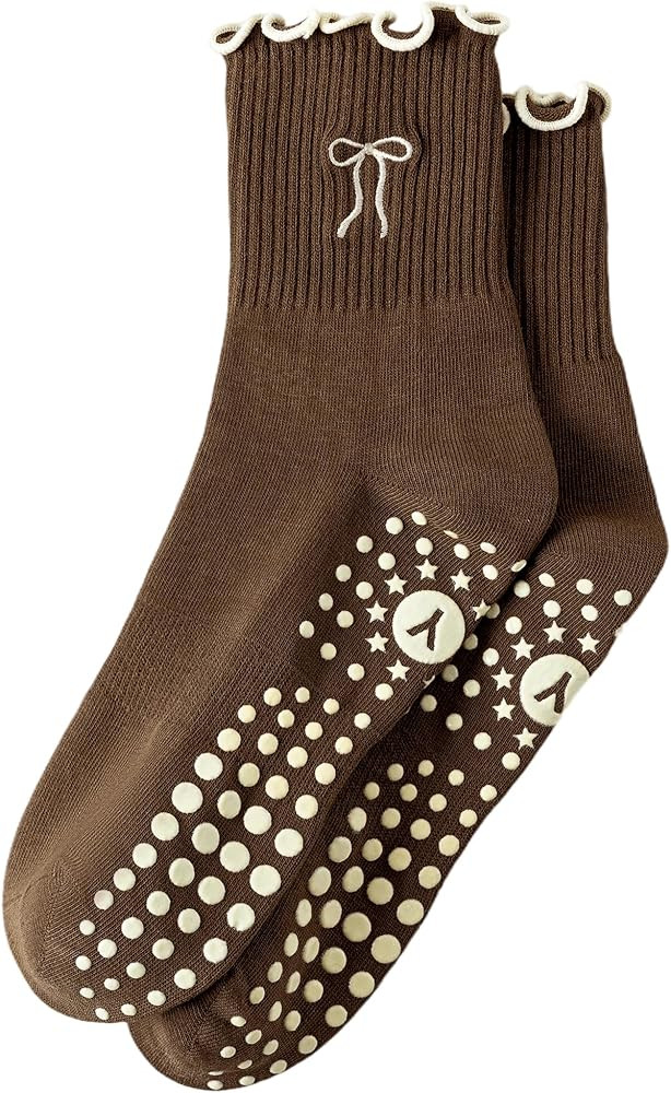 Yawlsow Pilates Grip Socks for Women Yoga Grippy Socks Cute Barre Non Skid Athletic Crew Sticky S... | Amazon (US)