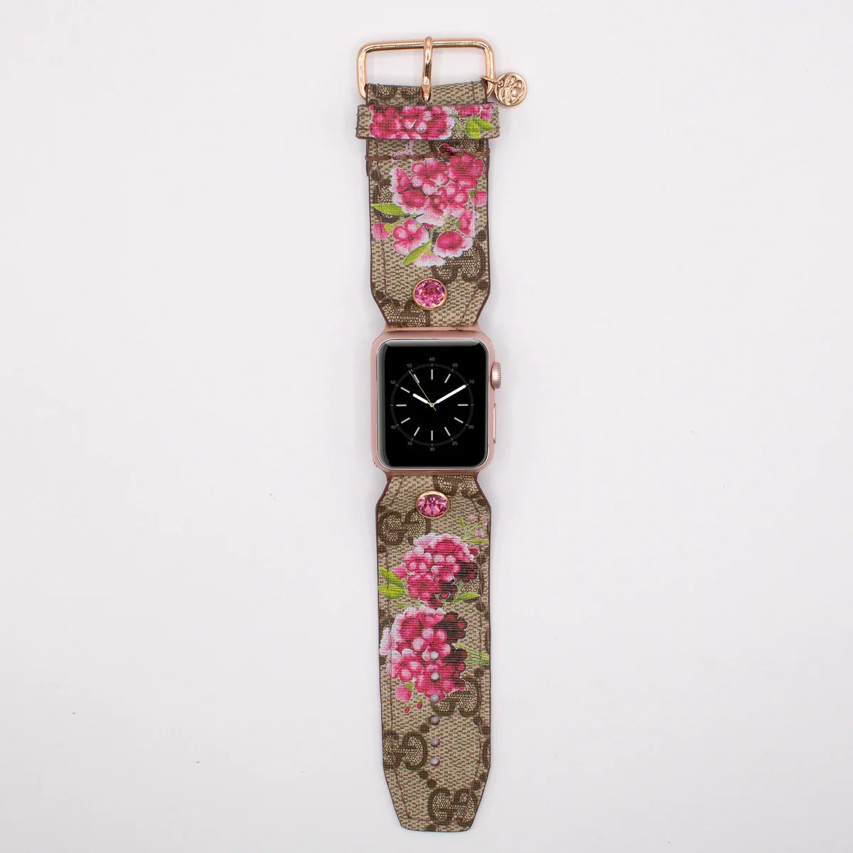 Limited Edition - Burgundy Blooms on Upcycled Brown Webbed GG Watchband | Spark*l