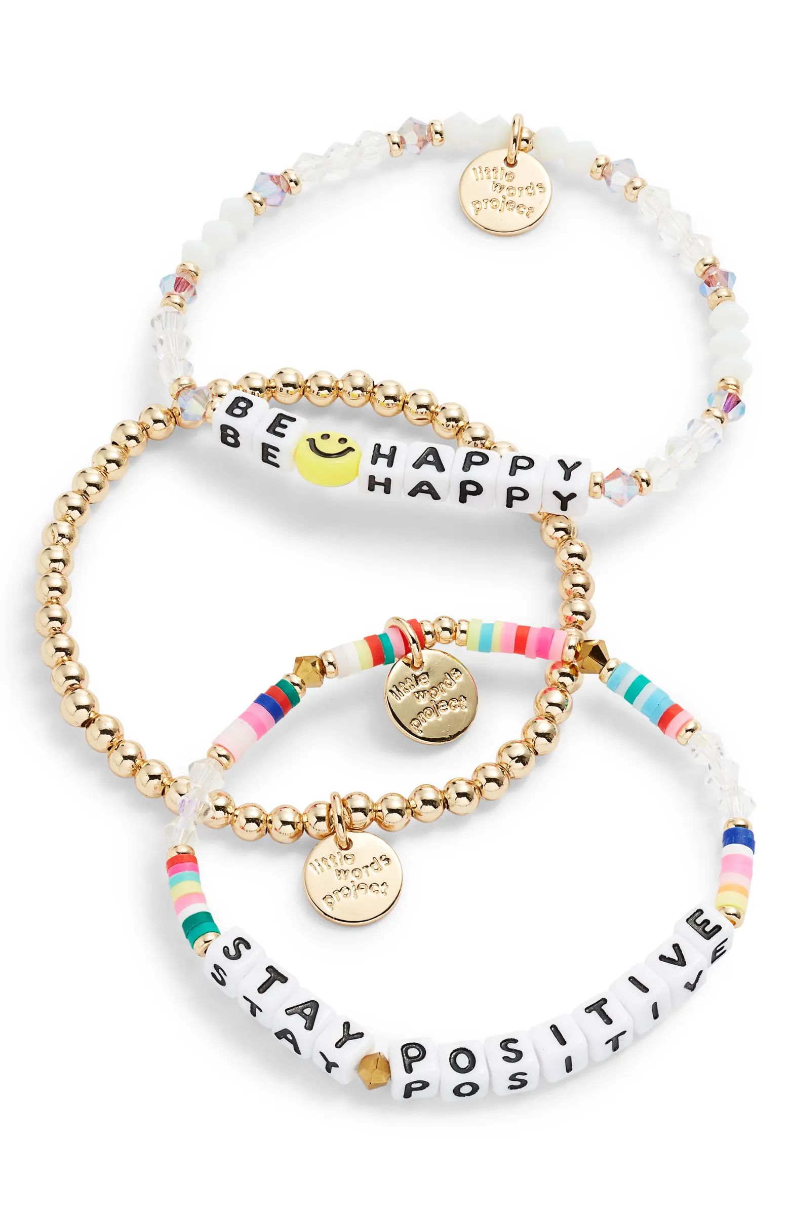 Be Happy/Stay Positive Set of 3 Stretch Bracelets | Nordstrom