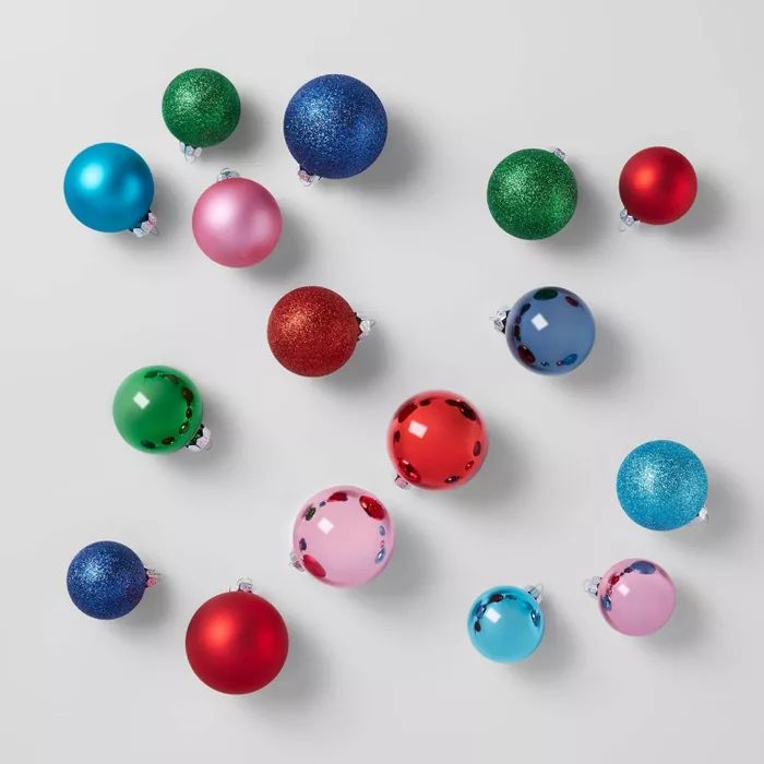 42ct Round Glass Ornaments Pink Navy Green Red & Turquoise - Wondershop™ | Target