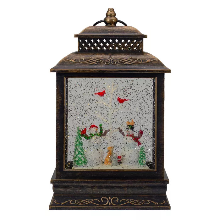 Northlight 12" Musical Lighted Black Christmas Snow Globe Lantern with Snowmen | Target