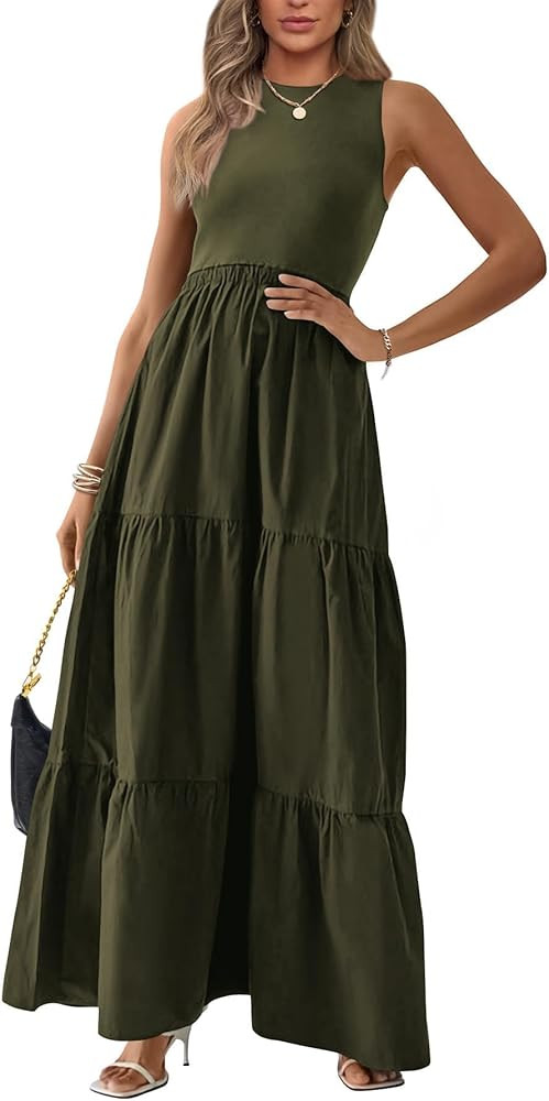 BTFBM Women Sleeveless Summer Dresses Wedding Guest Maxi Dresses Ribbed Knit Tops and Polyester S... | Amazon (US)
