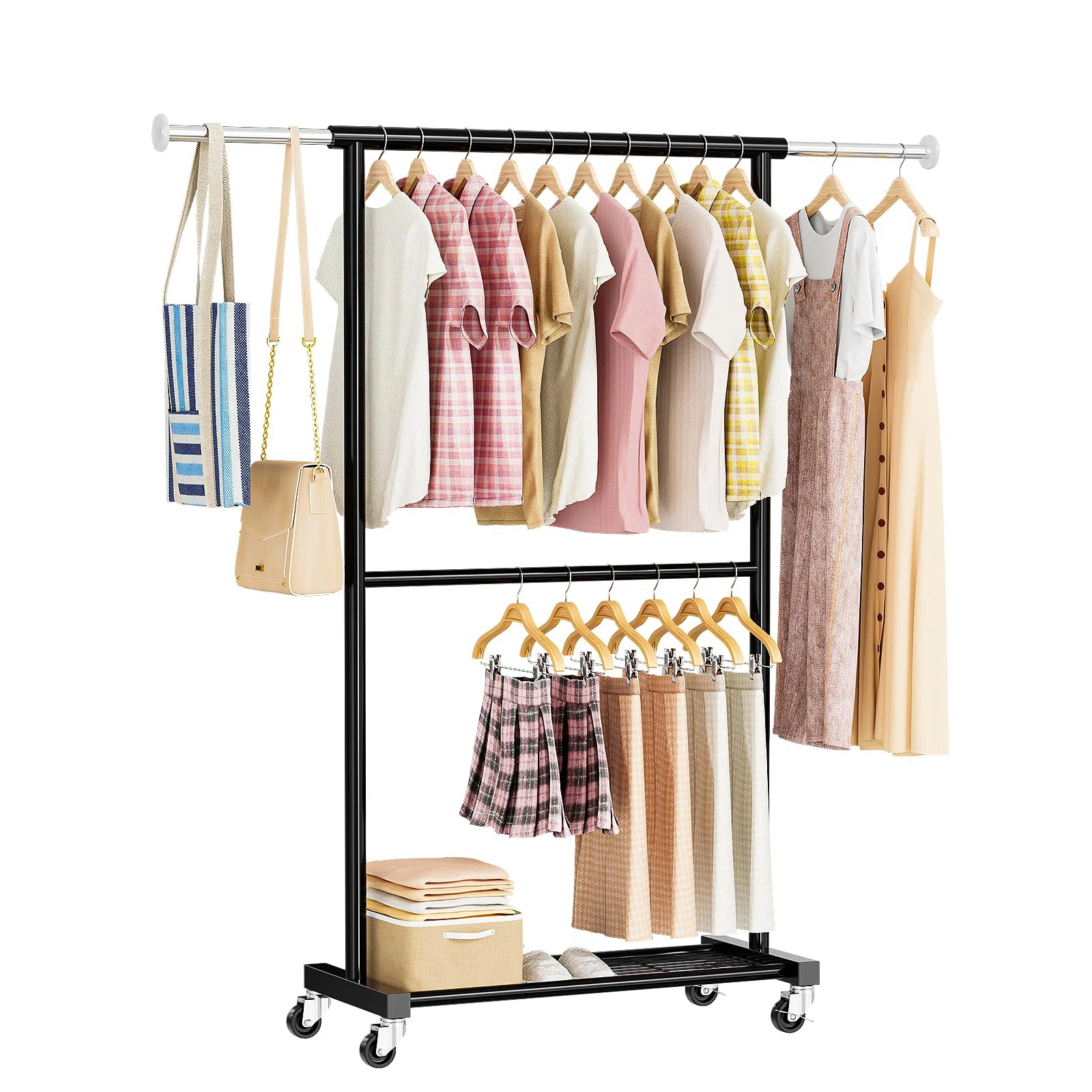 50'' Rolling Clothing Rack, Metal Adjustable Garment Rack with Wheels and Casters | Wayfair North America