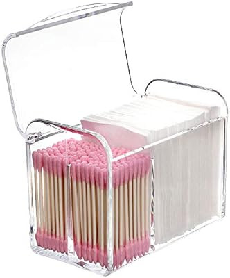 Sooyee 3 Partitions Cotton Ball and Swab Holder Organizer with Lid, Clear Acrylic Cotton Pad Cont... | Amazon (US)