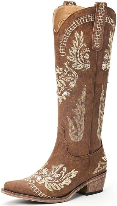 Cowboy Boots for Women - Wide Calf Knee High Cowgirl Boots, Glitter Sparkly Rhinestone Western Co... | Amazon (US)