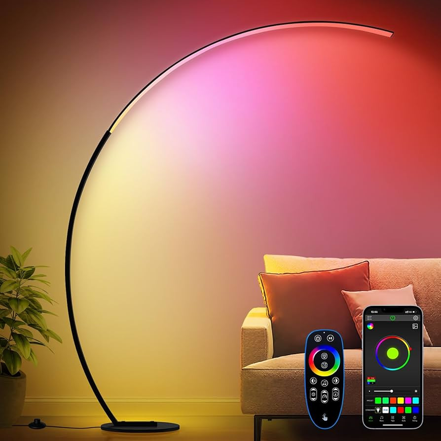 RGB Floor Lamp with 3 Color Temperatures, Ultra Bright 1800LM Smart Arc LED Floor Lamp with Remot... | Amazon (US)
