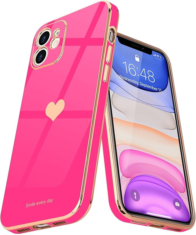 Teageo Compatible with iPhone 11 Case for Women Girl Cute Love Heart Luxury Bling Plating Soft Ba... | Amazon (US)