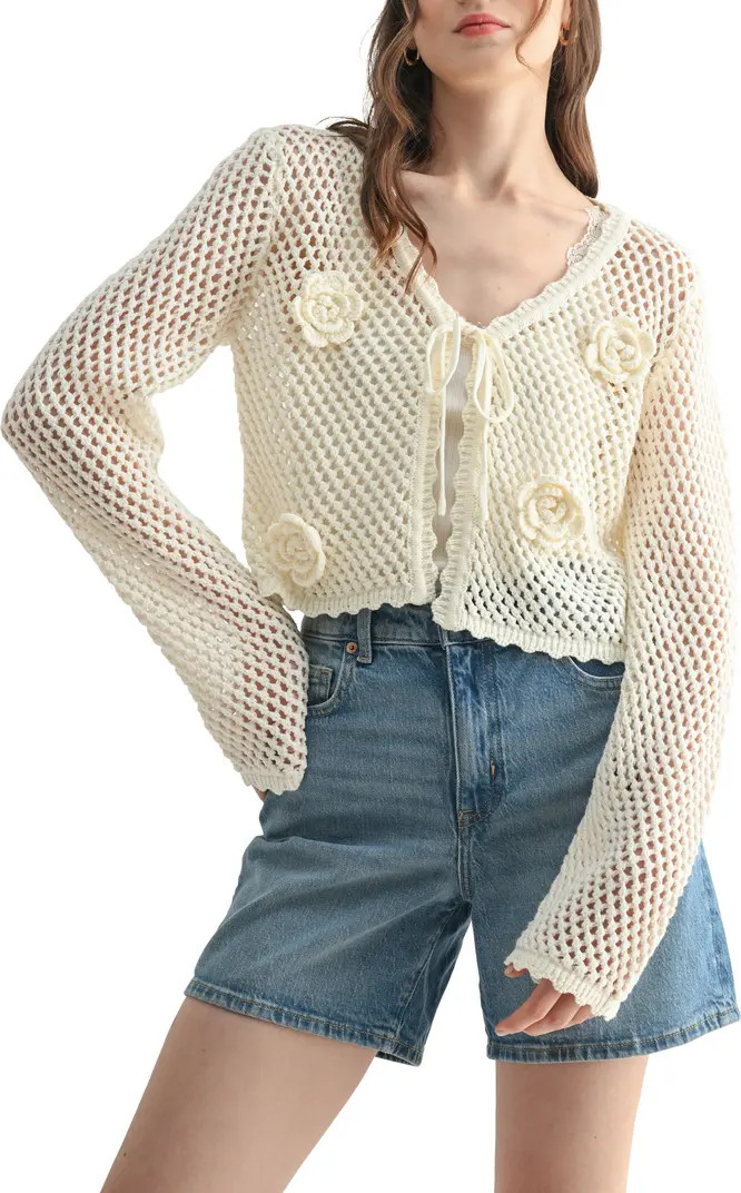 All in Favor Floral Appliqué Open Stitch Cotton Blend Cardigan | Nordstrom | Nordstrom