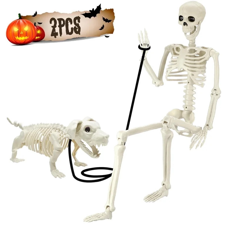 Ayieyill 2pcs Skeleton and Dog Skeleton Halloween Decorations Posable Skeletons Halloween Decorat... | Walmart (US)