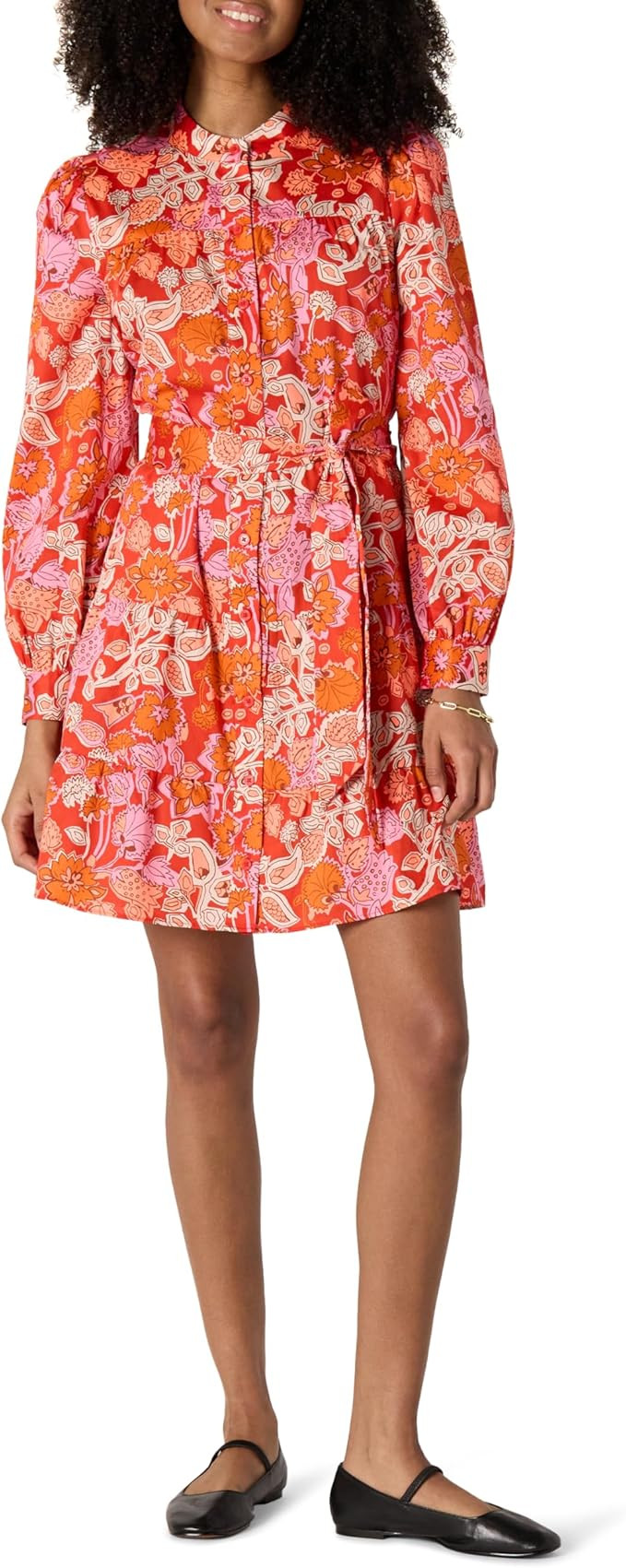 Amazon Essentials Womens Regular-Fit Cotton Sateen Tiered Shirt Dress | Amazon (US)