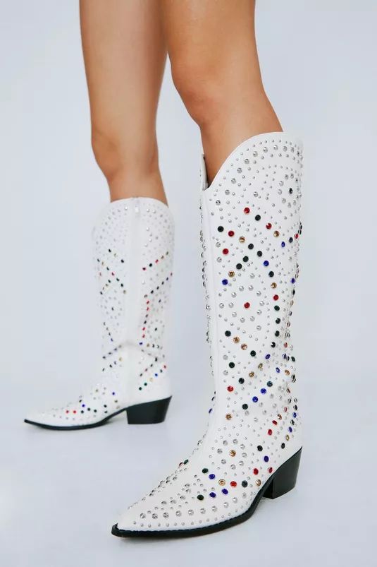 Faux Leather Embellished Cowboy Boots | Nasty Gal (US)