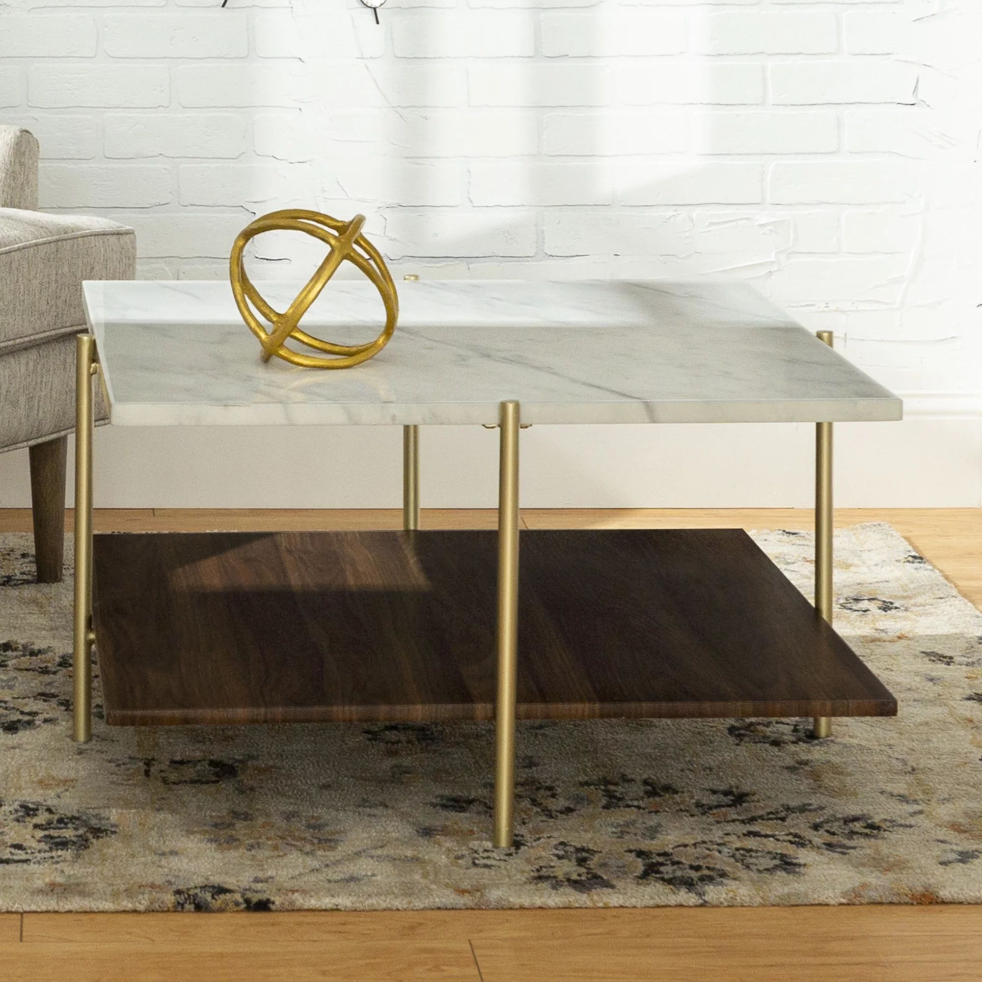 Jackie Faux White Marble Square Coffee Table by Ember Interiors - Walmart.com | Walmart (US)