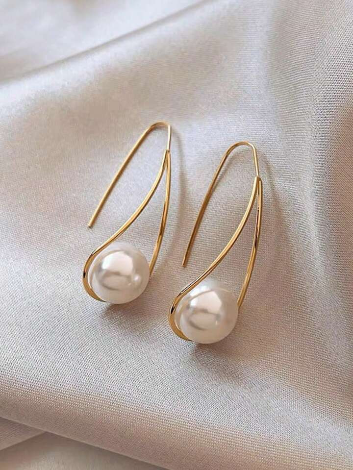 1pair Women's Vintage Faux Pearl Unique Copper Dangle Earrings, Elegant And Chic | SHEIN