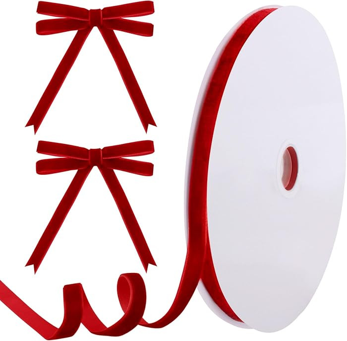 25 Yards Red Velvet Ribbon for Christmas Tree,3/8 Inch Velvet Christmas Ribbon for Gift Wrapping ... | Amazon (US)