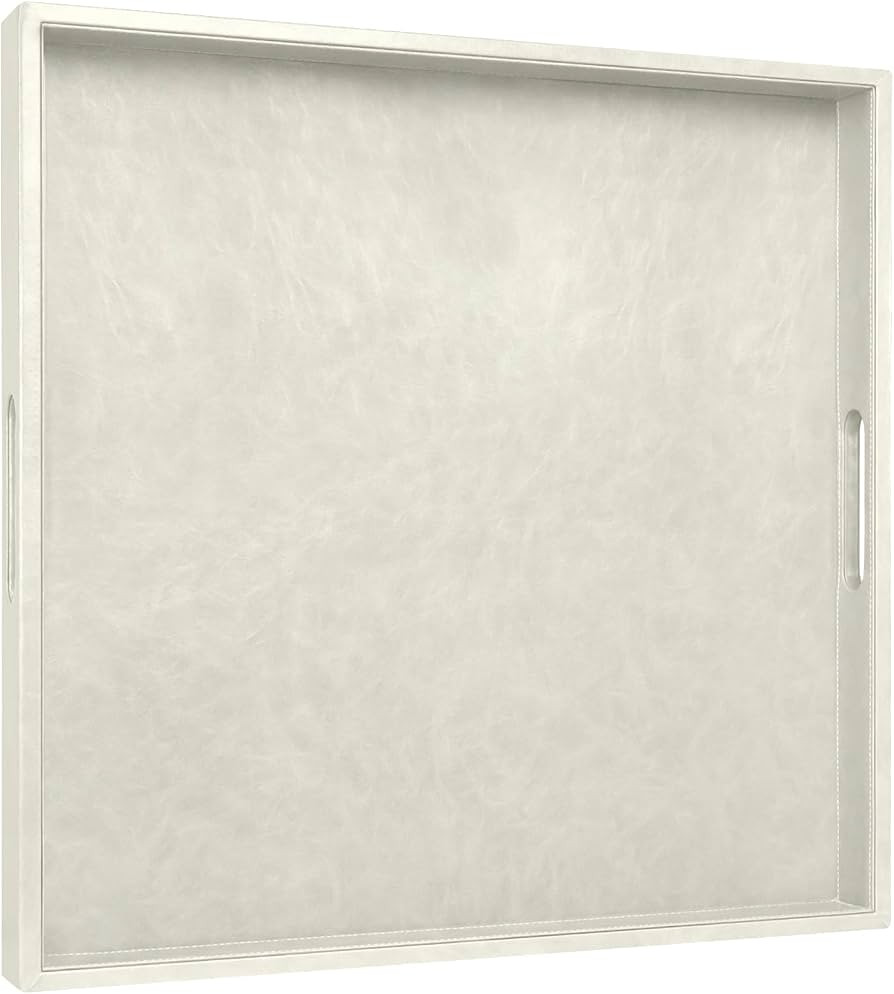 20 * 20 inches Leather Square Serving Tray with Hole Handles,High-End Light Large Service Tray fo... | Amazon (US)
