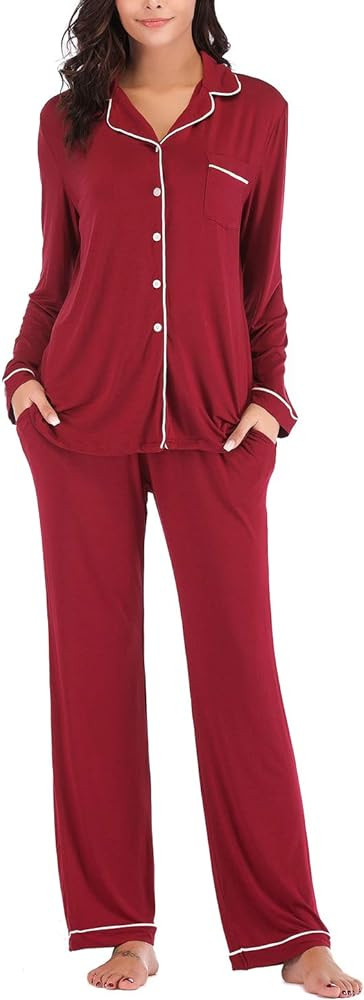 Aamikast Women's Pajama Sets Long Sleeve Button Down Sleepwear Nightwear Soft Pjs Lounge Sets | Amazon (US)