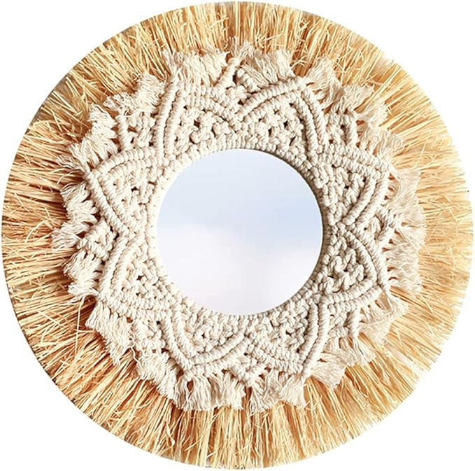 Vycowb NóRdico Tejido de Paja Hotel Bed y Breakfast Pared Boho DecoracióN Espejo Tejido Decorac... | Amazon (ES)