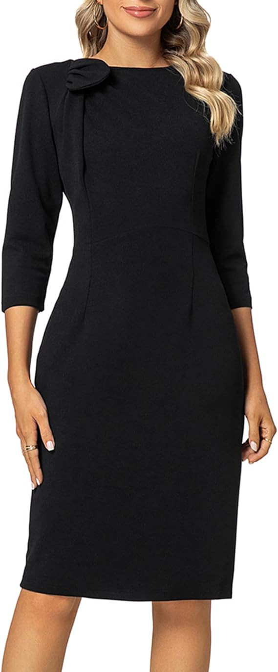 MINTLIMIT Women Sheath Dress 3/4 Sleeve Bow Neck Wear to Work Pencil Dresses | Amazon (US)