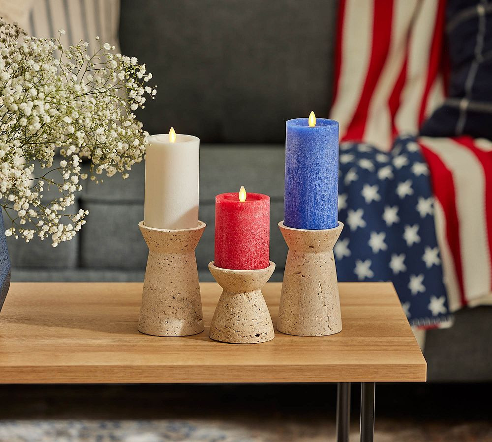 Premium Flickering Flameless Liberty Seaglass Pillars, Set of 3 | Pottery Barn (US)