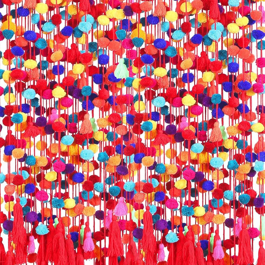 VitalCozy 12 Pcs Mexican Pom Pom Garland Colorful 59 Feet Fiesta Alter Yarn Tassel Day of The Dea... | Amazon (US)