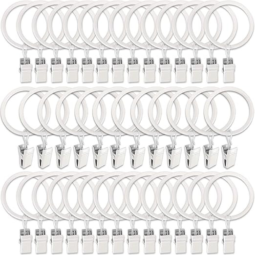 AMZSEVEN 40 Pack Metal Curtain Rings with Clips, Drapery Clips Hooks, Decorative Curtain Rod Clip... | Amazon (US)
