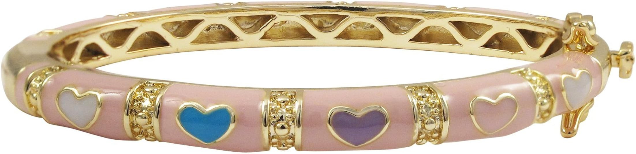 Ivy and Max Gold Finish Pink Enamel Multi Hearts Girls Bangle Bracelet | Amazon (US)