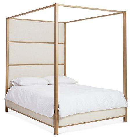 Sorrento Canopy Bed, Opaque Gold/Ivory Linen | One Kings Lane