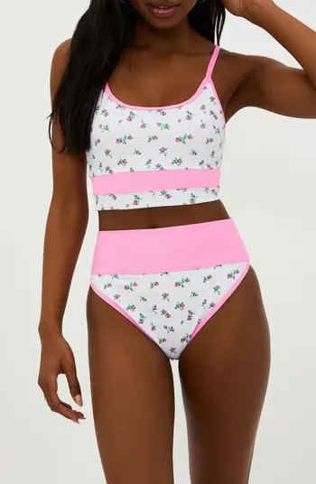 Emmy Floral Colorblock High Waist Bikini Bottoms | Nordstrom