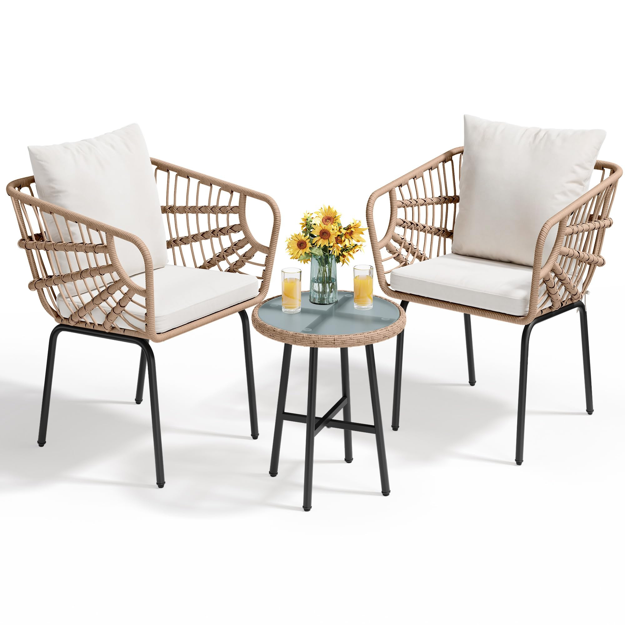 YITAHOME 3-Piece Outdoor Wicker Patio Conversation Bistro Set, All-Weather Furniture Set with Tab... | Amazon (US)