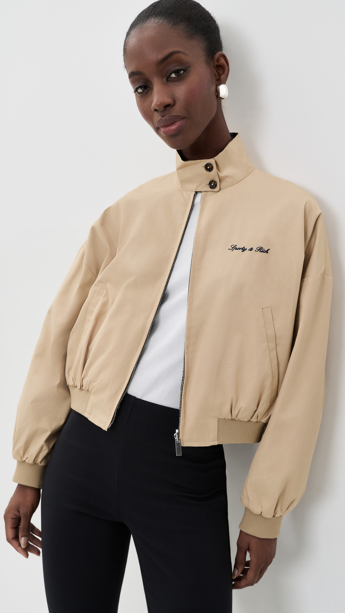 Sporty & Rich Signature Logo Brighton Jacket Taupe L | Shopbop
