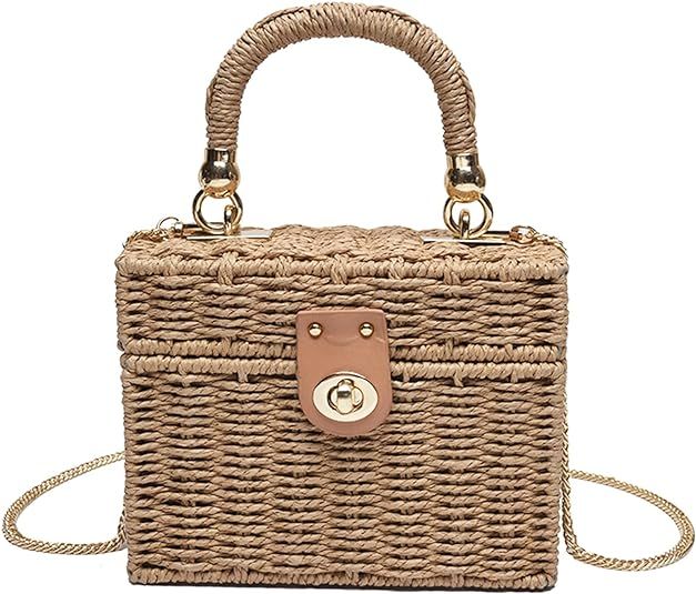 Women's Straw Bag Vintage Basket Purse Summer Beach Handbag Rattan Crossbody Bag Casual Vacation | Amazon (US)