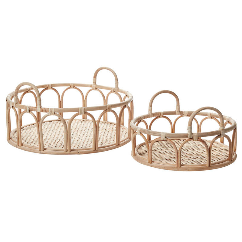 Woven Rattan Round Trays, Set of 2 - Brown | The Company Store