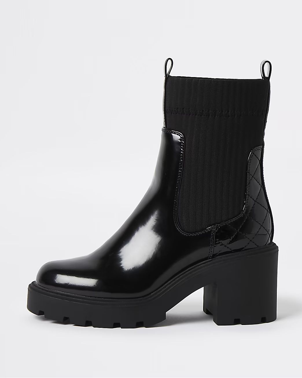 River Island Womens Black patent chunky pull on boots | River Island (US)
