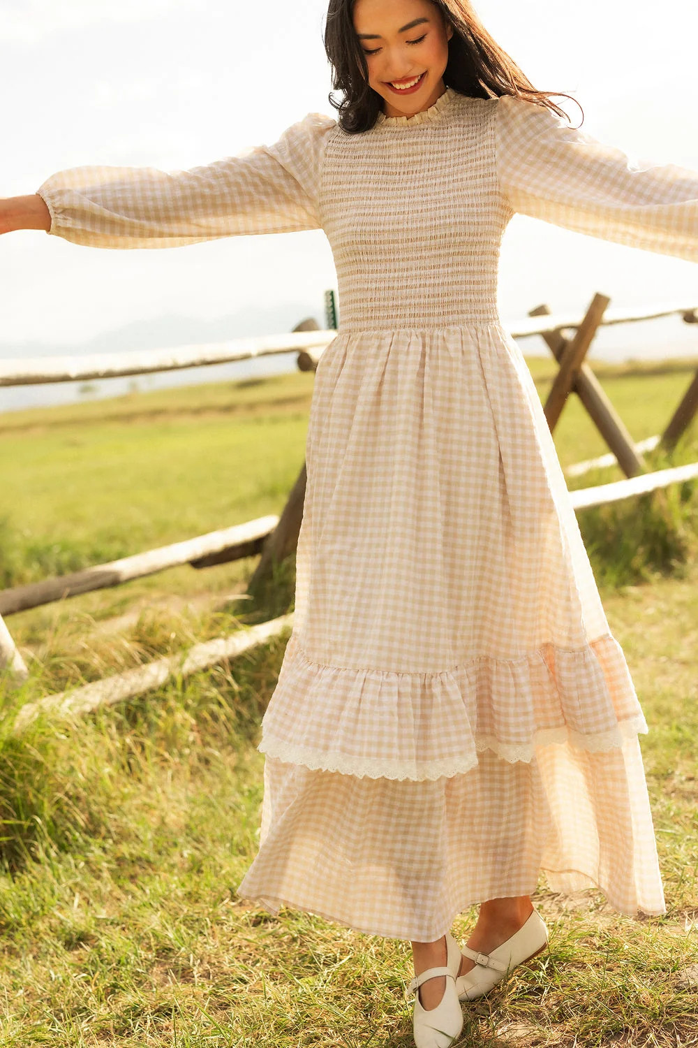 Presley Dress in Cream Gingham | Ivy City Co