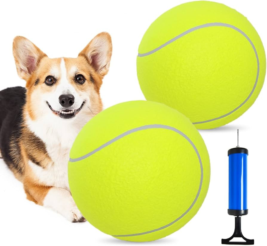 Pomeat 2 PCS Gaint Tennis Ball for Dogs, 9.5" Inflatable Large Tennis Balls Pet Chew Toy, Inflata... | Amazon (US)