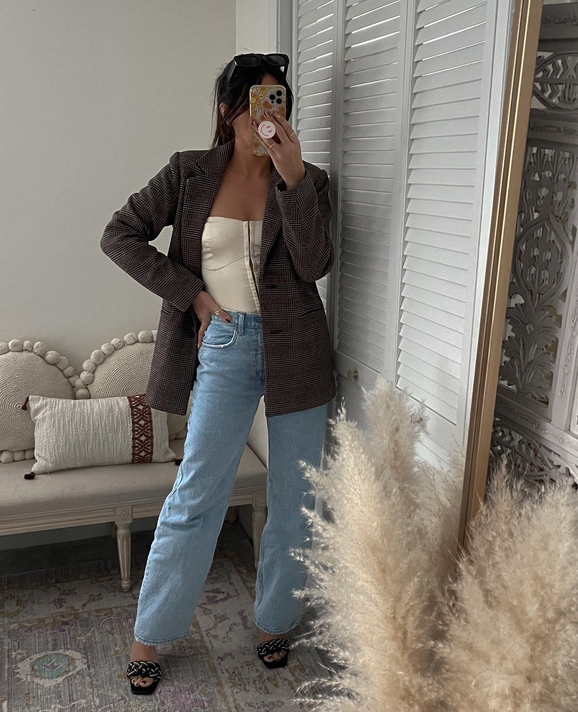 Plaid blazer (small), cream corset (small), wide leg boyfriend high waisted denim (27, but probably could have done a 26)
Fall date night outfit 

#LTKstyletip #LTKunder100 #LTKSeasonal