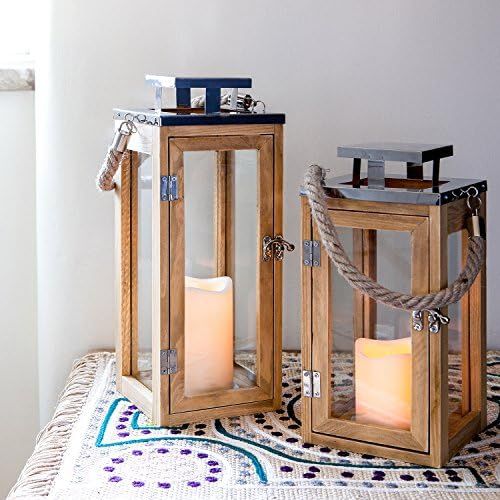 Lights4fun, Inc. Regular Wooden Battery Operated LED Flameless Candle Lantern | Amazon (US)