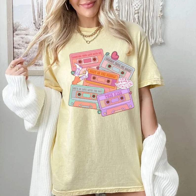 Comfort Colors® Valentines Cassettes T-shirt, Valentines Day T-shirt, Western 90s Country Music,... | Etsy (US)