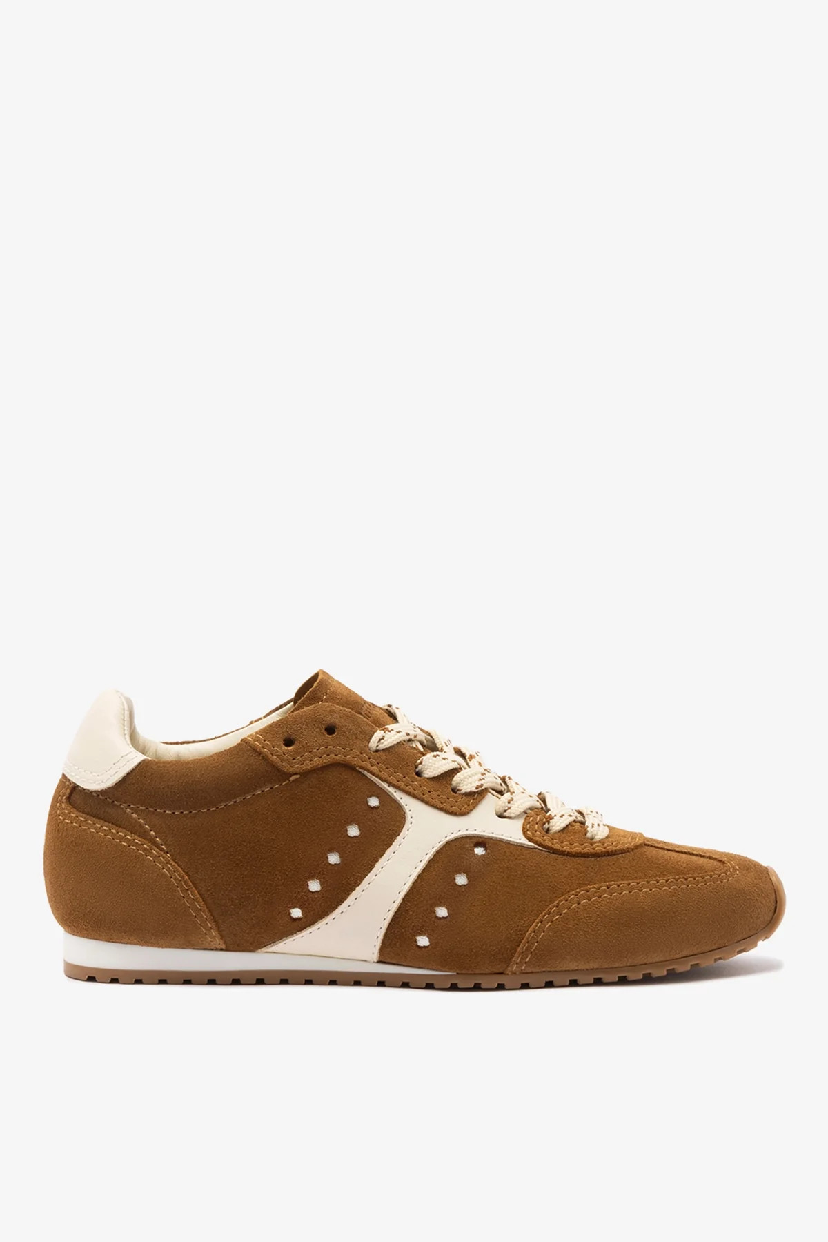 Stella Sneaker In Russet Suede and Ivory Leather | Larroude