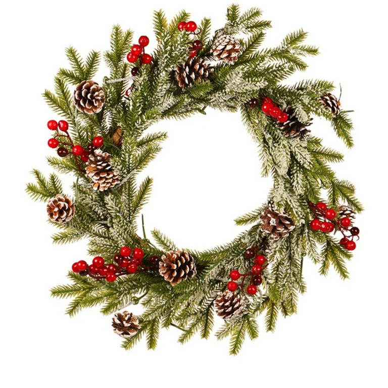 NEW Design Christmas Wreath White Pinecone Red Fruit Wreath Christmas Garland White Frosted Flock... | Walmart (US)